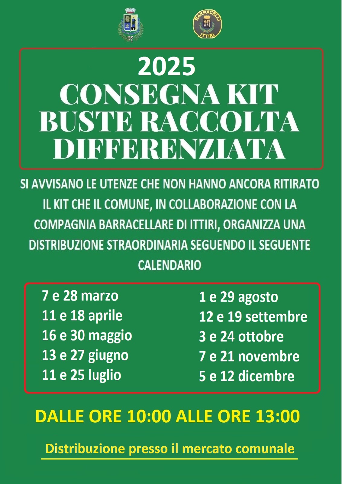 Consegna KIT-BUSTE RACCOLTA DIFFERENZIATA 2025