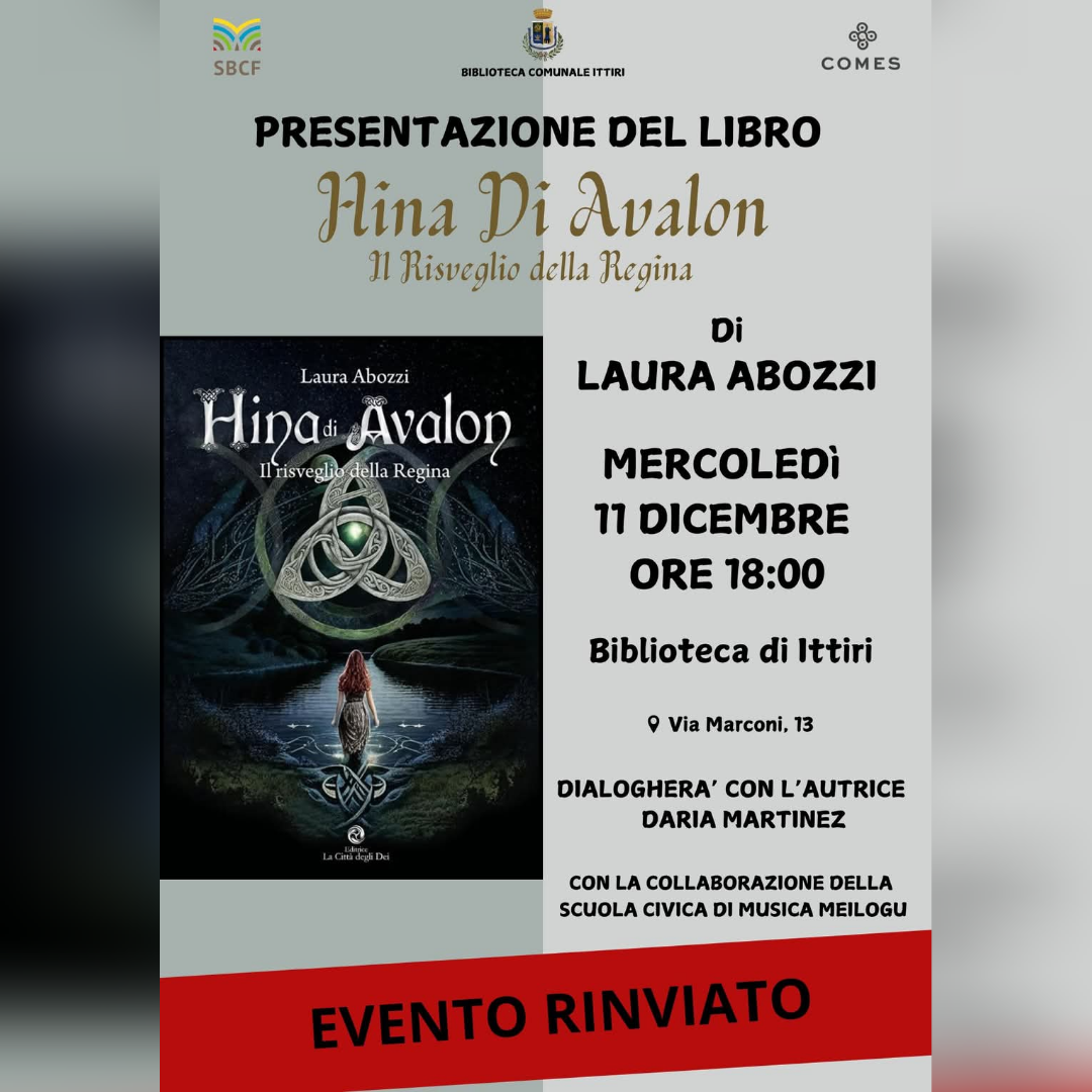 RINVIATO - Presentazione del libro “Hina di Avalon" di Laura Abozzi